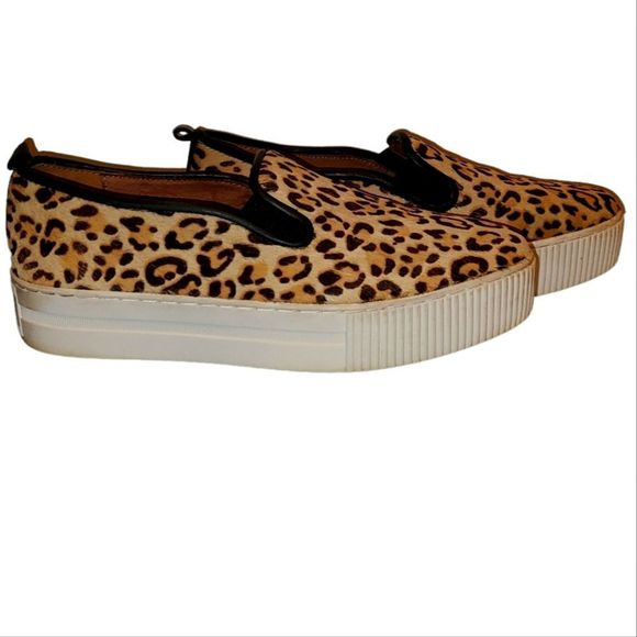 Halogen Leopard Print Calf Hair Platform Slip on Sneakers - Picture 2 of 14